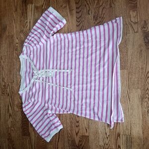 (L) Talbots Striped Nautical Sailor Bohemian Cottagecore Contemporary Lace Up